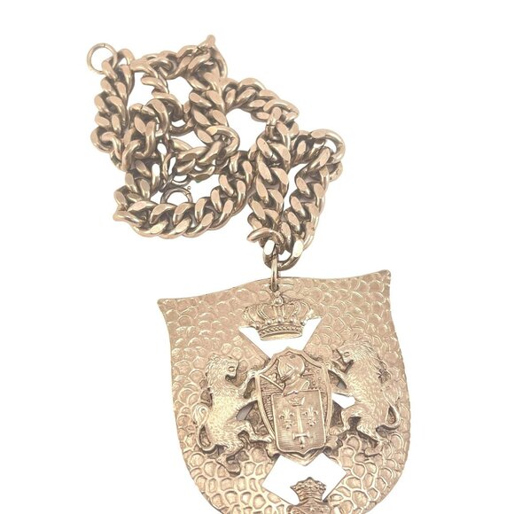 Coat of Arms Heavy Vintage Necklace Knight Lions and Crown - Picture 7 of 7